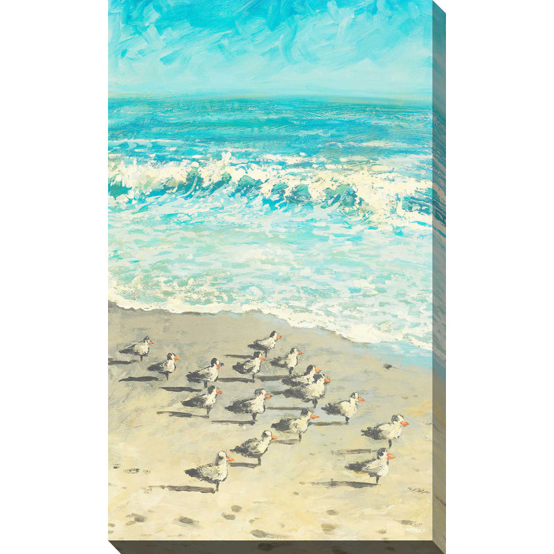 «Sandpiper Beach Party», reproduction de peinture acrylique, H 30 po x l 18 po x P 1 po, Toile tendue
