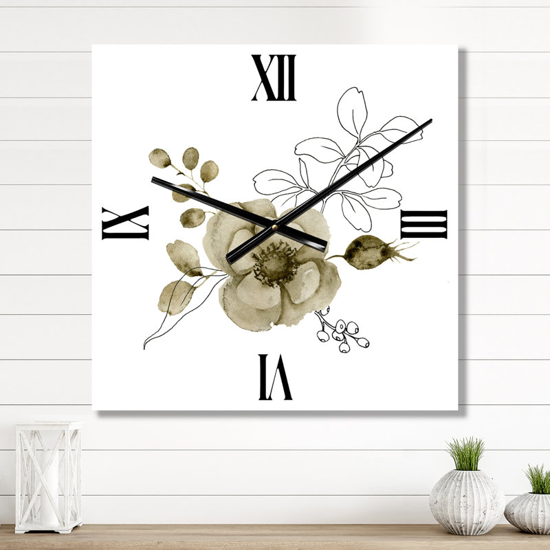 Horloge murale anémone bouquet de fleurs avec branches d'eucalyptus II, Grand