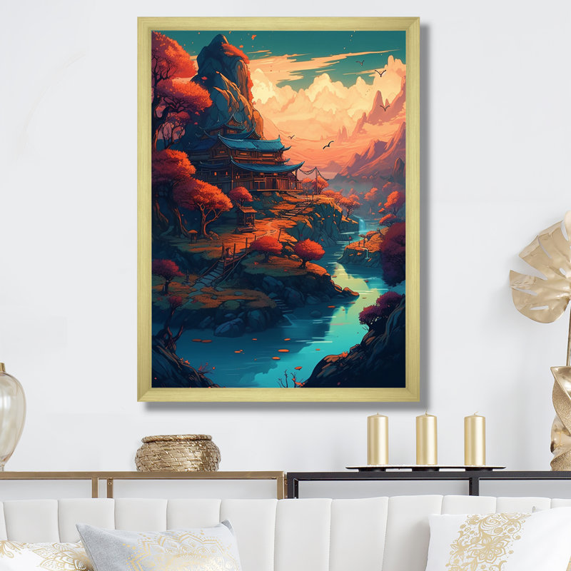 Mountain Top Asian Inspired Home I - impression, H 40 po x l 30 po x P 1,5 po, Cadre doré à une seule photo