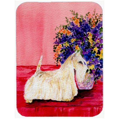East Urban Home White Scottish Terrier and Flower Glass Cutting Board
