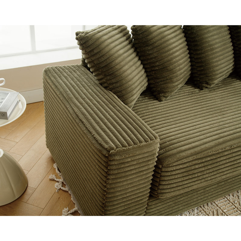Oversized Two-Piece Couches With Right Chaise, Green Corduroy