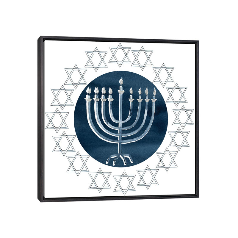 «Happy Hanukkah Collection F» par Grace Popp - impression, H 26 po x l 26 po x P 1,5 po, Toile avec cadre noir patiné
