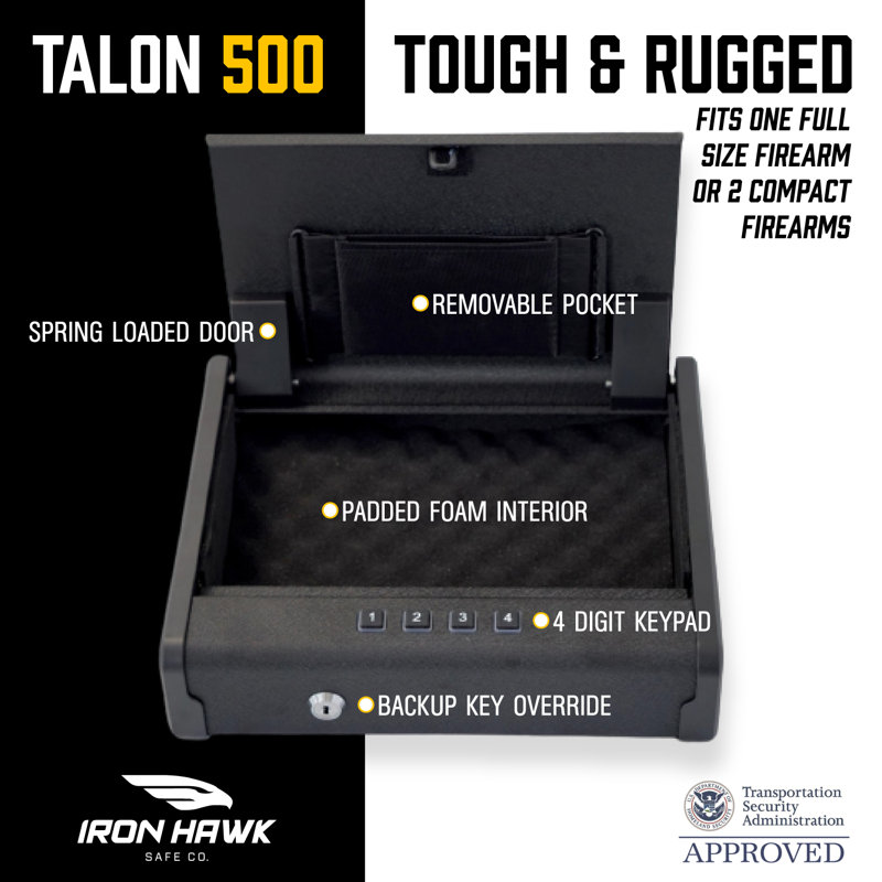 Portable Quick Access Safe, 11.2" x 9.0" x 2.5", Steel, 1 Piece, Security Safe, Matte Black, Secure Storage