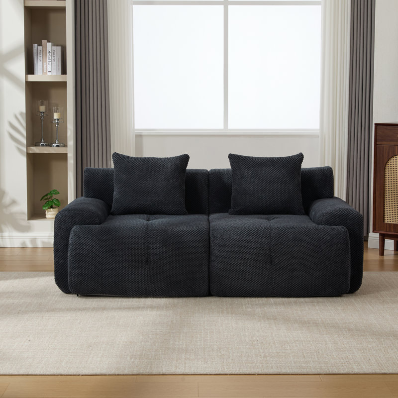 73" W Upholstered Modular Foam-filled Loveseat, Charcoal