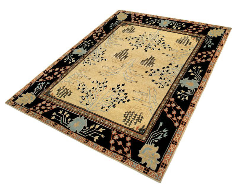 Donegal Branches Wool Oriental Area Rug in Beige/Black, Rectangle 9' x 12'
