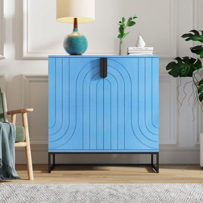 Armoire de rangement moderne à 2 portes, buffet avec base en métal, armoire à motif géométrique