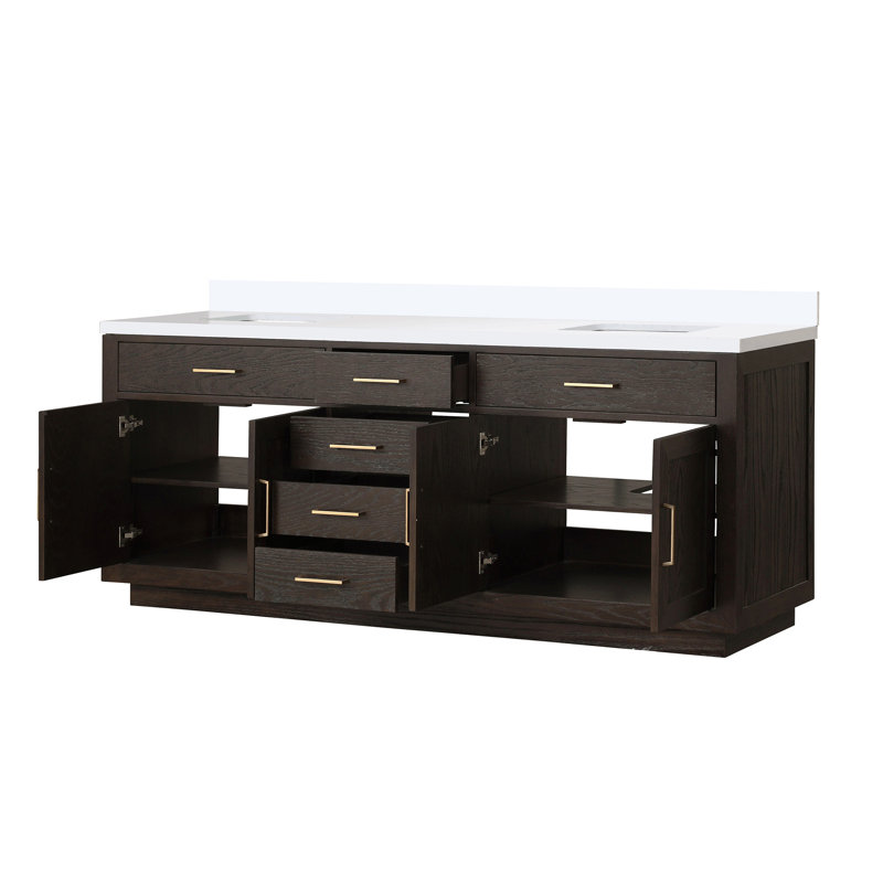 Oak Double Bath Vanity 84 In.X 22 In. With Cultured Marble Top, Brown, Gold, 84"