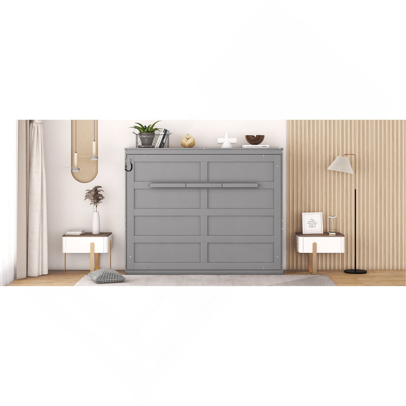 Lit escamotable double pleine grandeur, Gris, Lit double