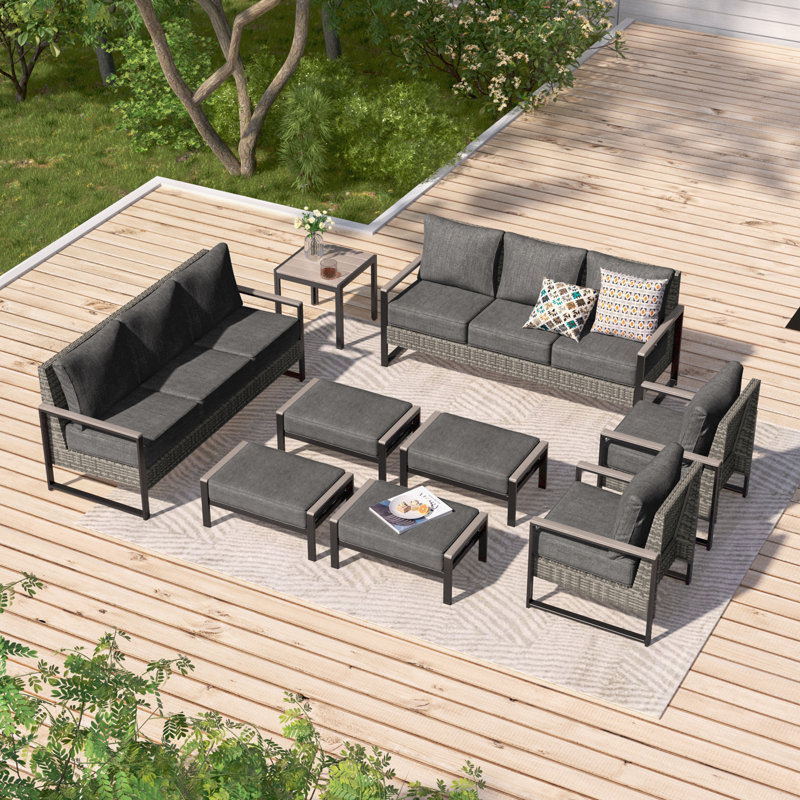 Ensemble de canapé de patio en rotin de 9 pièces 9 pièces, ensemble de conversation pour meubles d'extérieur toutes saisons avec table d'appoint, canapé modulaire robuste pour terrasse avec jardin et terrasse