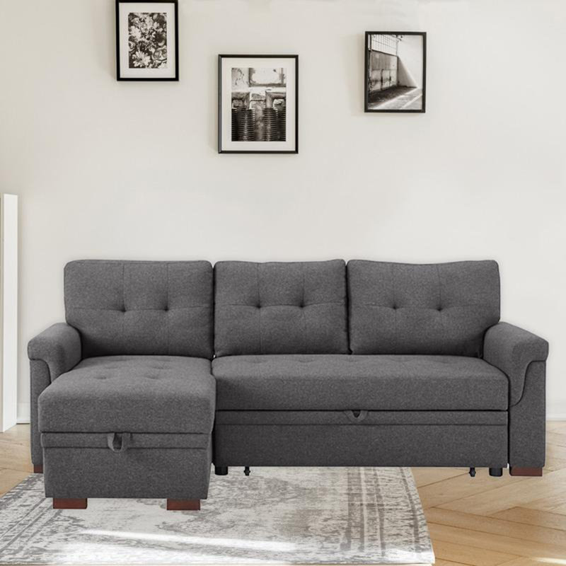 Canapé-lit modulaire réversible avec méridienne de rangement, Gris clair