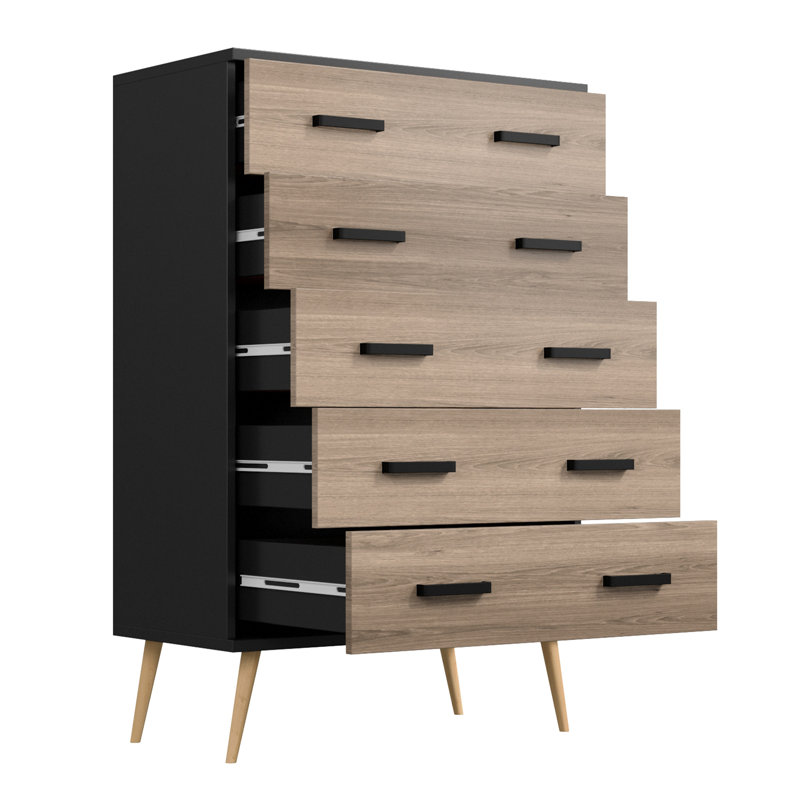 Classic 5 Drawer Chest, Black/Sonoma Oak