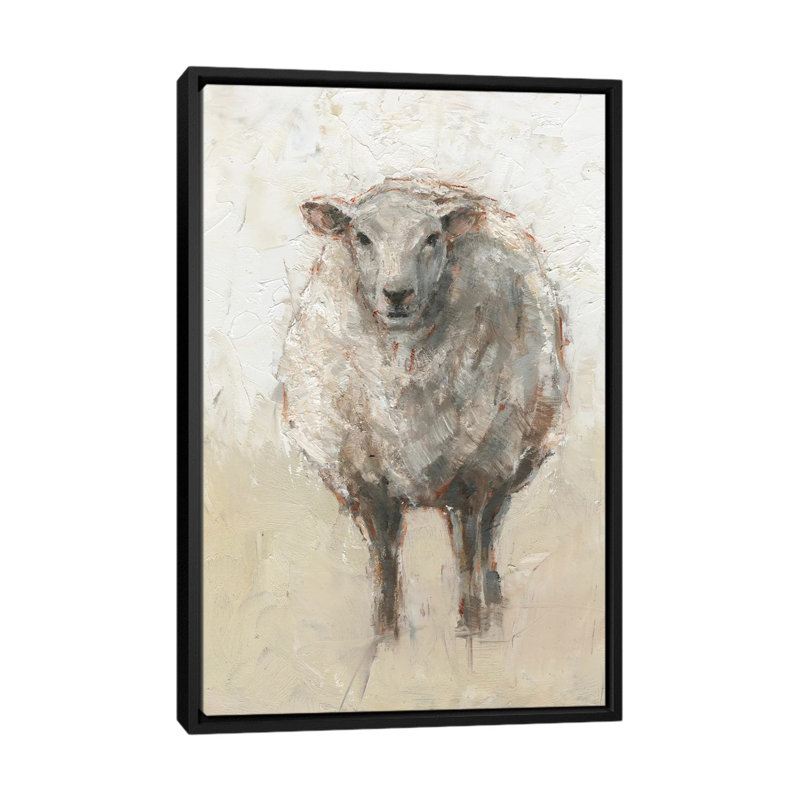 « Fluffy Sheep I » par Ethan Harper, reproduction d’art, H 26 po x l 18 po x P 1,5 po, Toile avec cadre noir, Pas de tapis