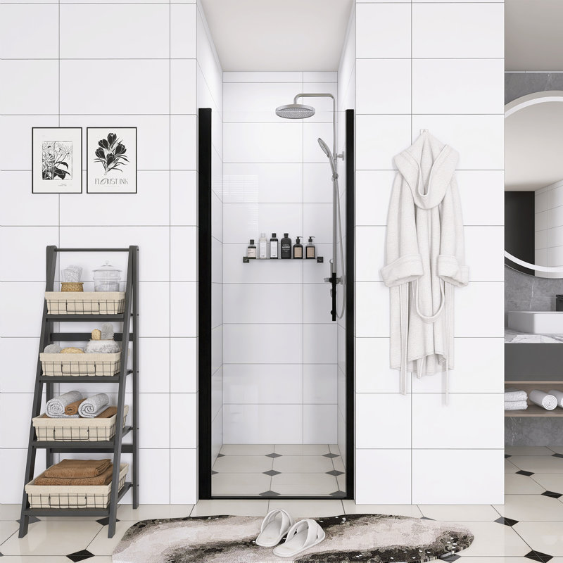28"W  Matte Black Aluminum Frame Pivot Shower Door