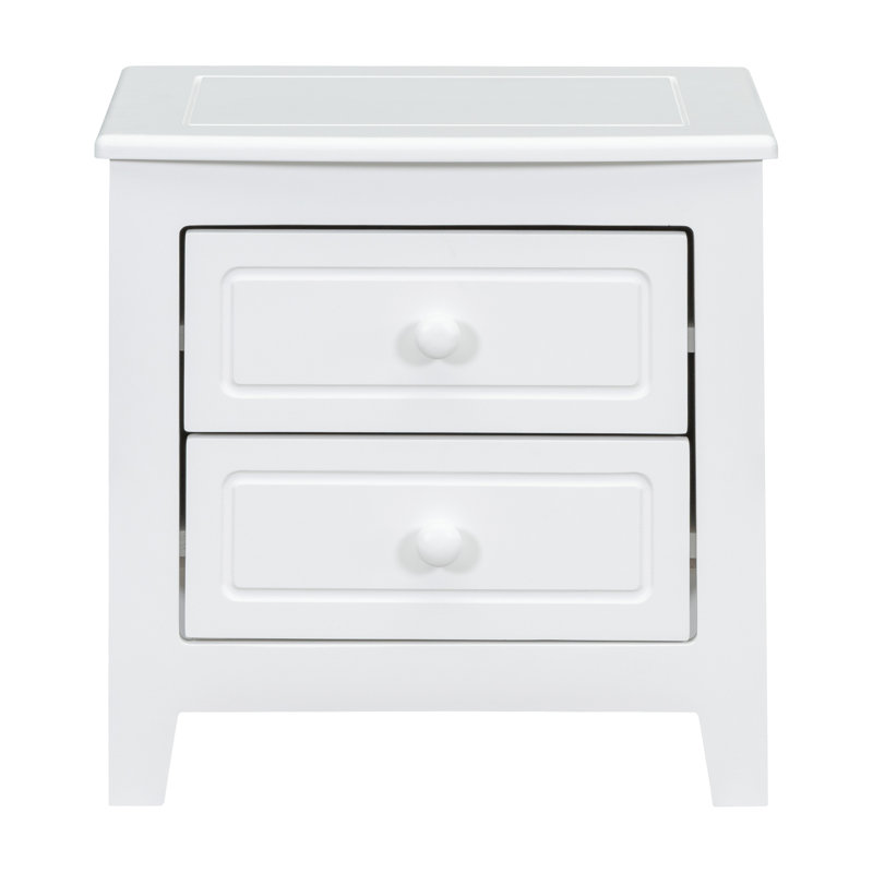 White 2-Drawer Mid-Century Retro Bedside Table With Classic Design For Bedroom