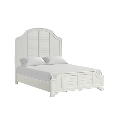 Cadre de lit King Size blanc antique à panneaux côtiers - Tête de lit à persiennes, meuble de chambre classique monobloc