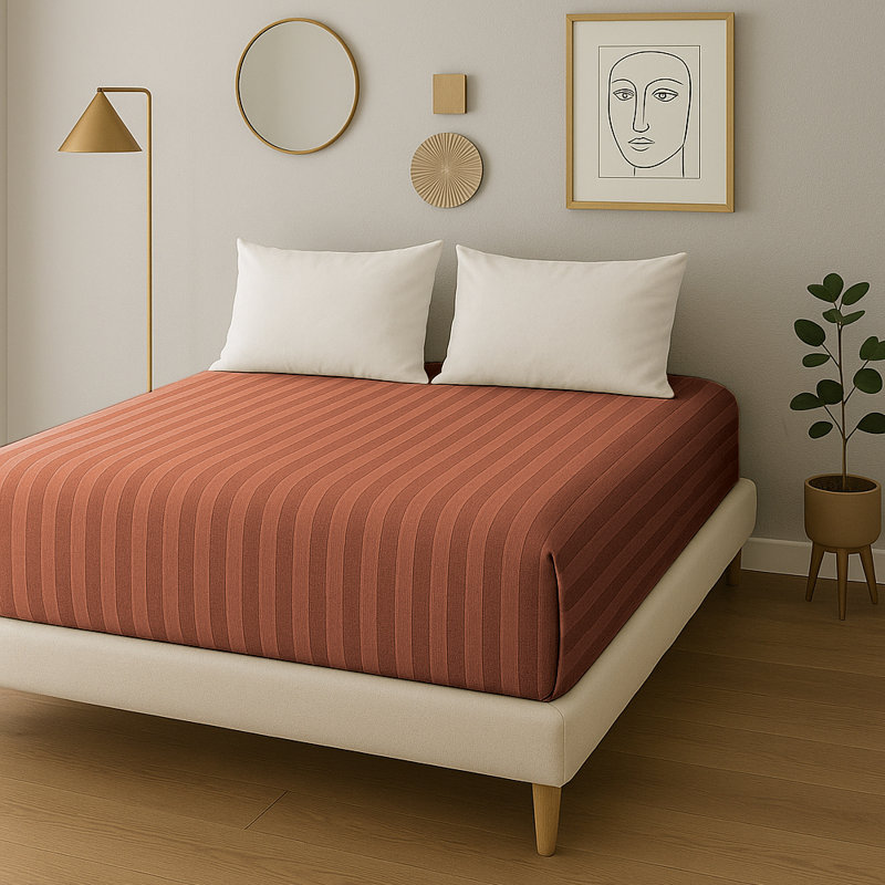 40cm Deep Pocket Microfiber Stripe Fitted Sheet, Rust, Kingsize (5')