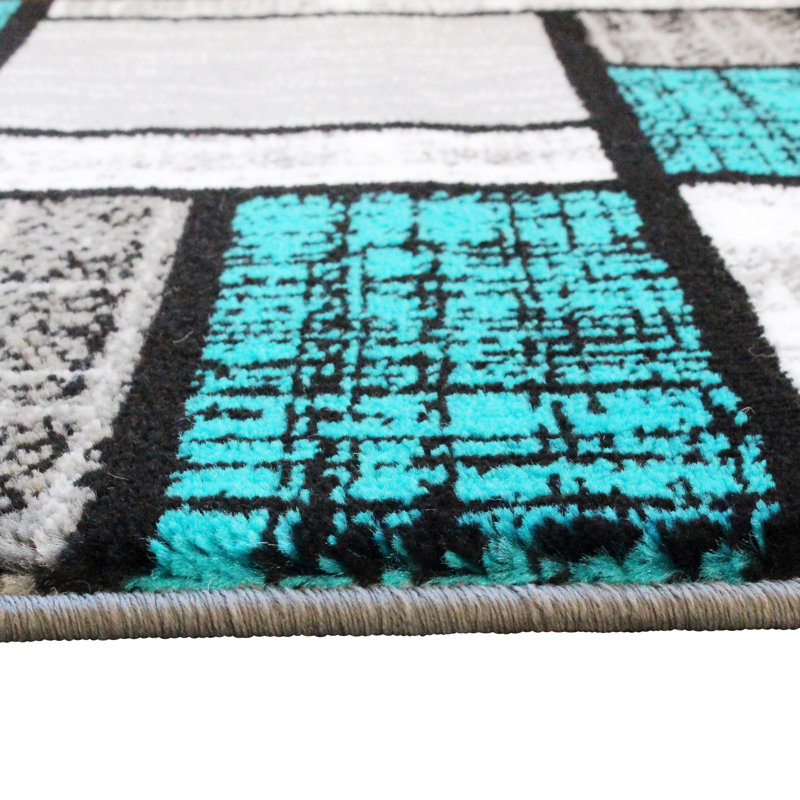 Skarthi Modern Geometric Color Block Area Rug, Runner 2' x 7'