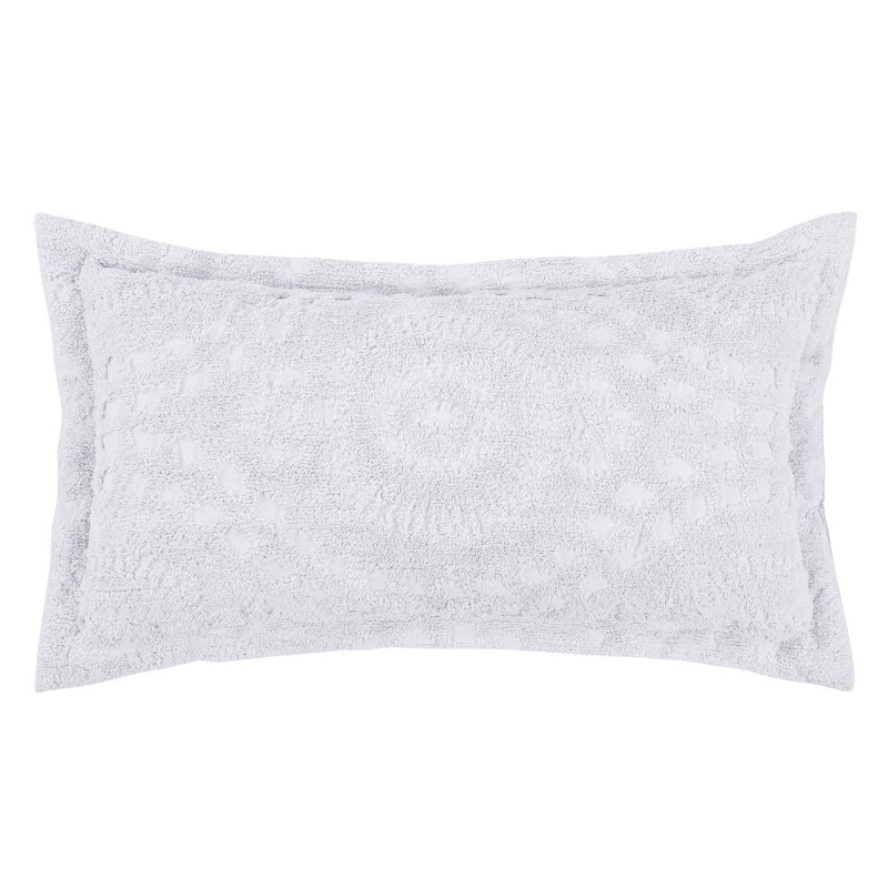 Taie décorative très grande taille en chenille touffetée 100% coton Rio Collection, conception en médaillon, housse de coussin décorative douce et respirante, certifié OEKO-TEX, lavable à la machine, toutes saisons, 20 po x 36 po, blanc