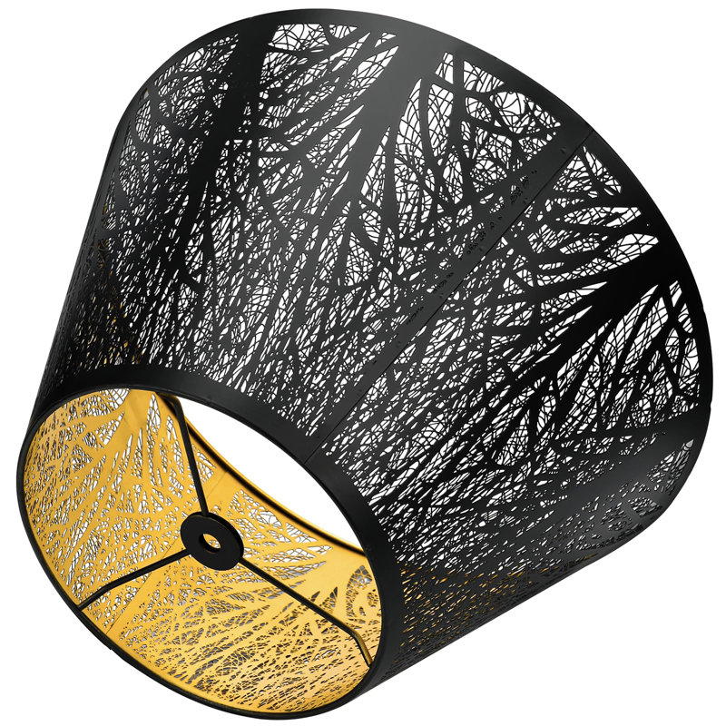 Medium Black Metal Lampshade with Tree Pattern and Golden Interior