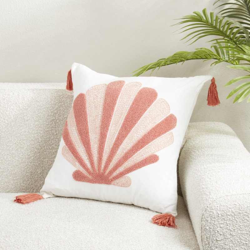 Elegant Embroidered Seashell Down Filled Pillow, Polyester