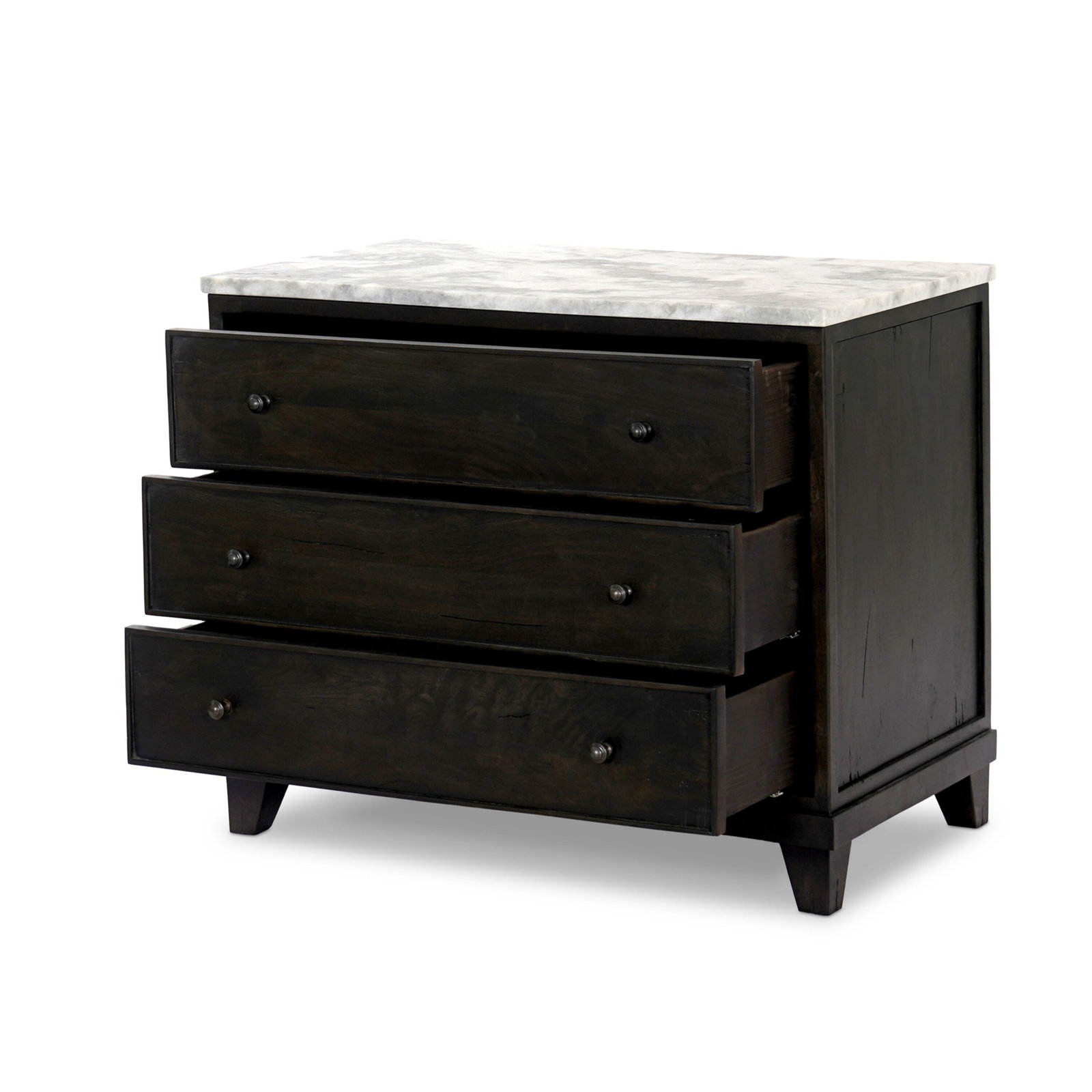 Elson 3 Drawer Marble Nightstand, Dark Reclaimed/White Statuario Marble