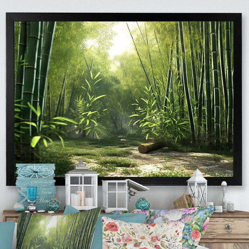 «Dynamic Light Bamboo Grove I», reproduction sur toile_106667, H 24 po x l 32 po x P 1 po, Cadre photo noir