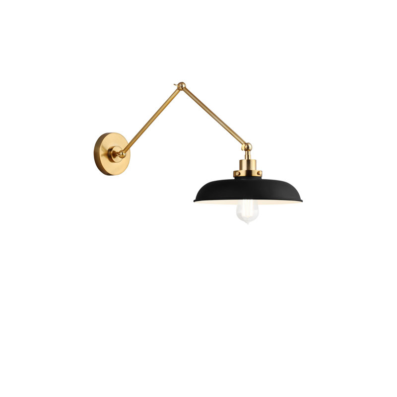 Wellfleet Double Arm Wide Task Sconce, Burnished Brass, Midnight Black