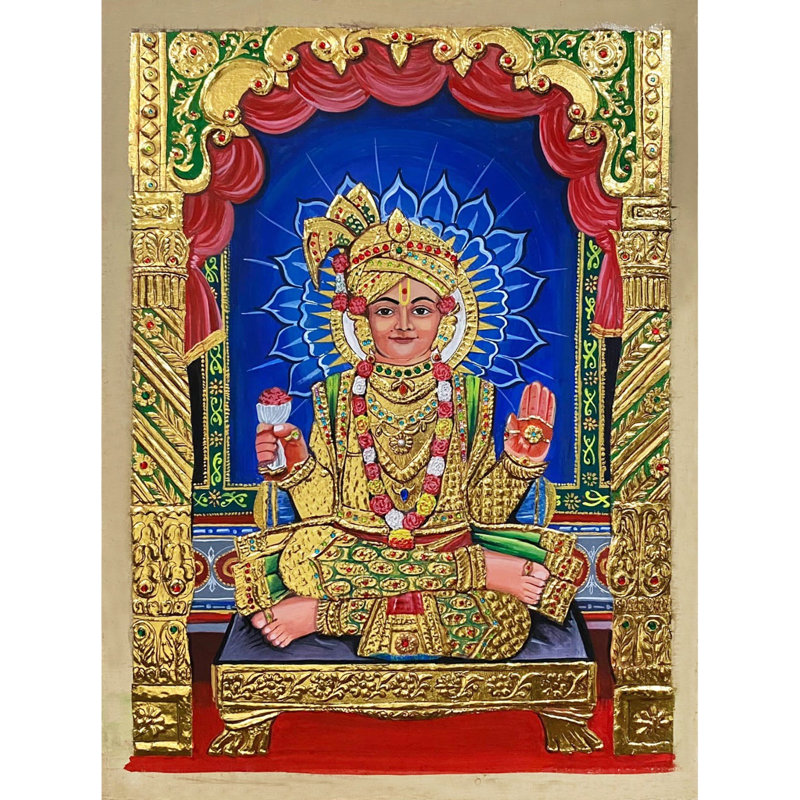 Shri Swaminarayan (Sahajanand Swami) | Peinture de Tanjore | Couleur naturelle avec travail doré