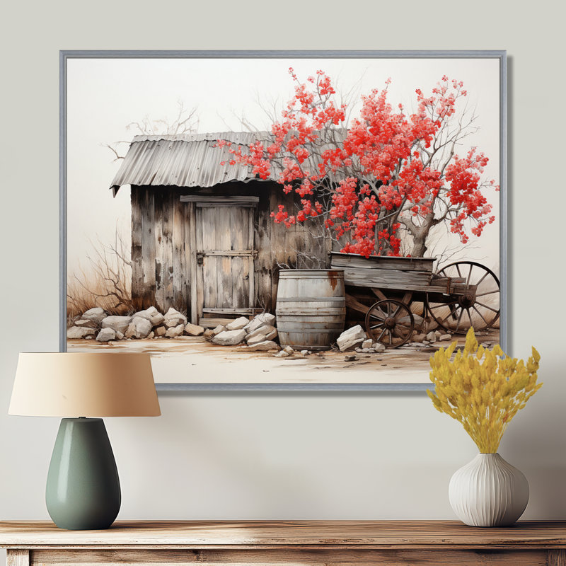 Grange rustique élégance II - art mural grange, H 16 po x l 32 po x P 1 po, Encadrement argenté