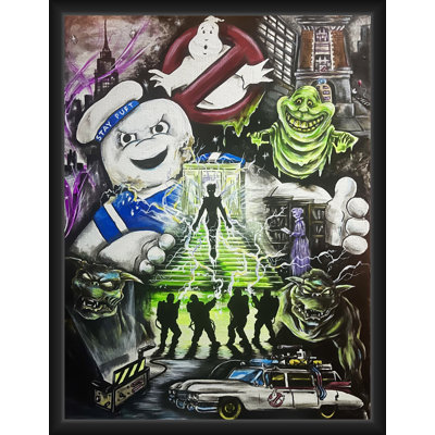 BUY ART FOR LESS Officially Licensed Ghostbusters Collage Original Artwork by Ed Capeau - Framed Art Poster - 12 x 16 Inch - Engineered Wood Frame with Plexi Glass - Ready to Hang