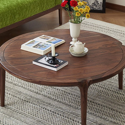 Black Walnut Round Coffee Table Simple Design