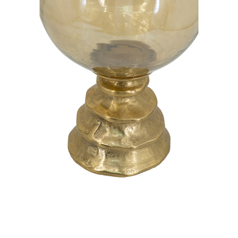 D7.5X16.5" Glass Accent Vase With Amber Finish And Gold Metal Base