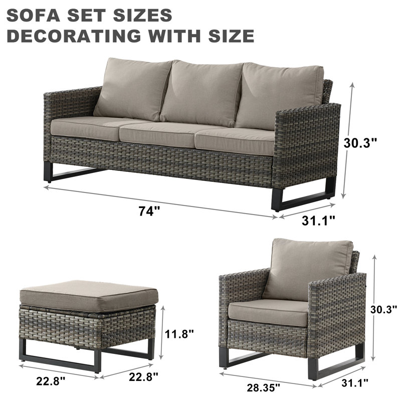 Naresa - Person Patio Conversation Set with Cushions, Gray, Gray