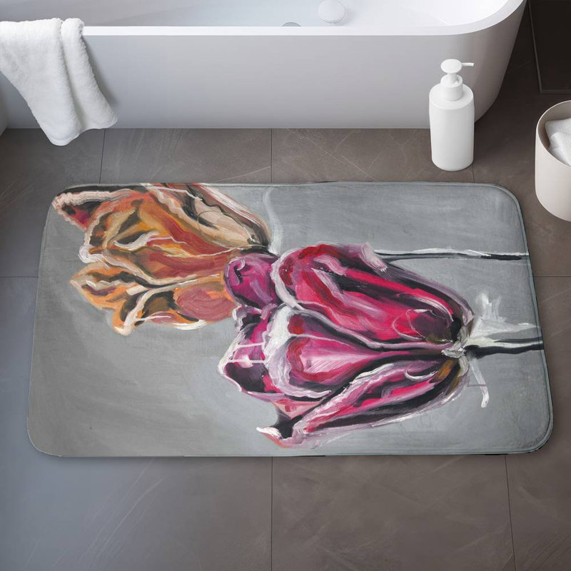 Abstract tulips Bath Mat with Non-Slip Backing - Quick Dry Memory Foam Bathroom Rug - Absorbent - Modern Plush Spa-Style - Machine Washable