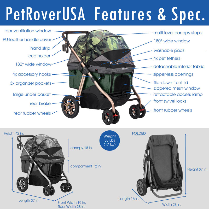 Poussette standard pliable Pet Rover Titan HD, Vert