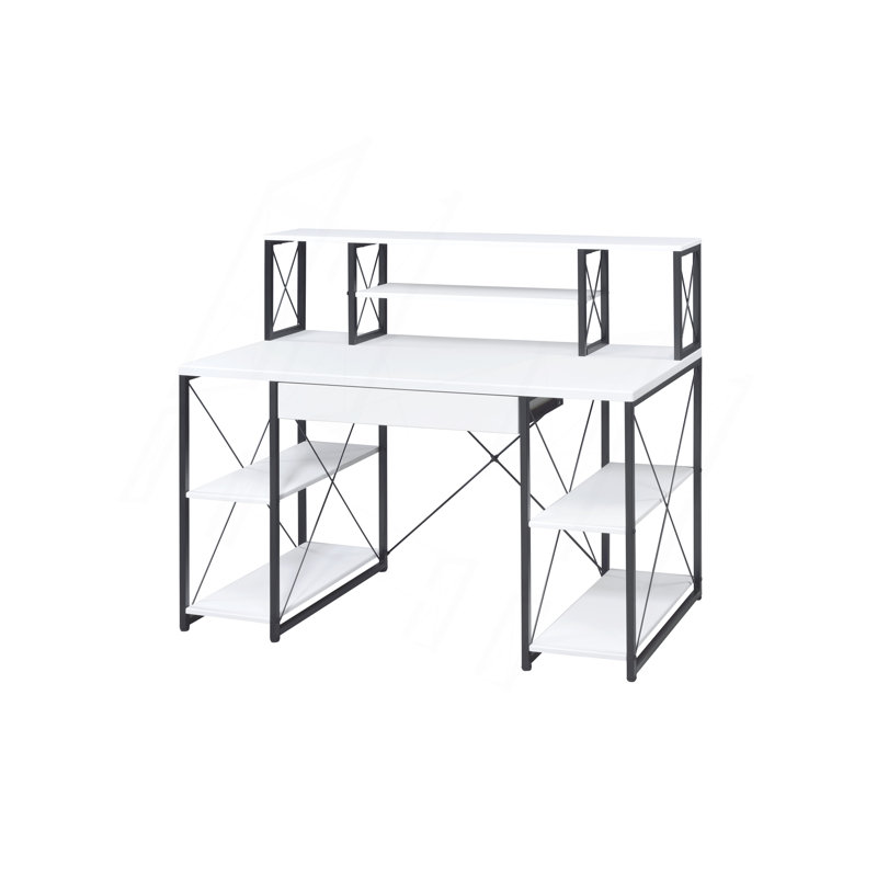 Bureau d'écriture polyvalent et moderne avec une construction robuste et beaucoup de rangement, Blanc