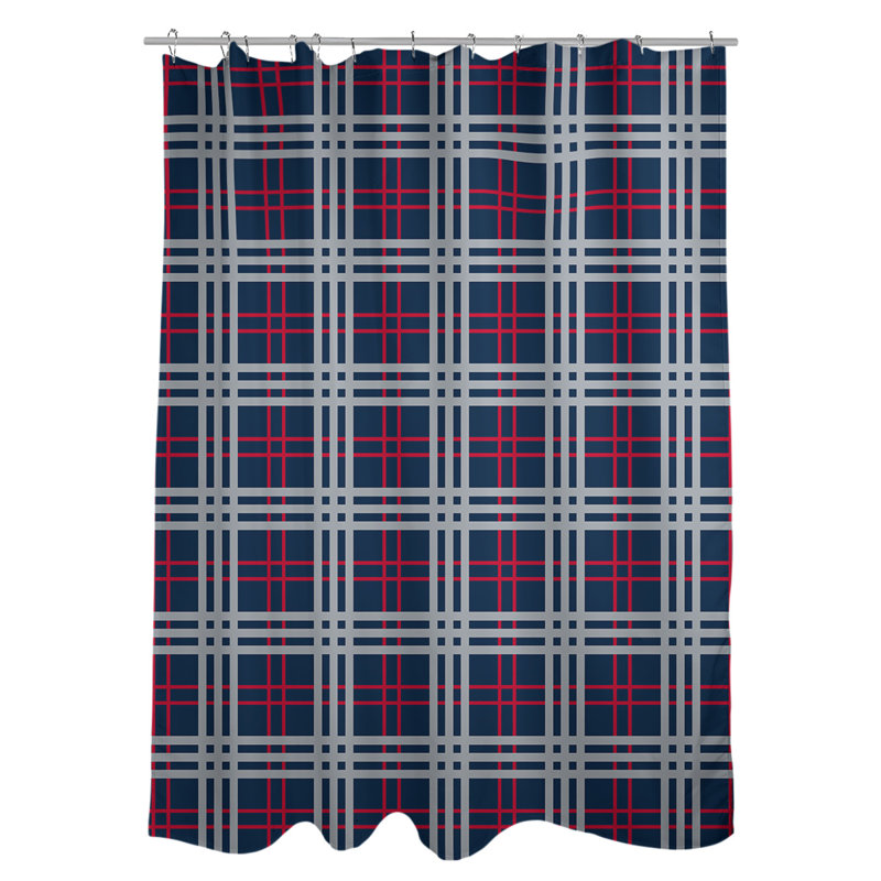 Plaid Shower Curtain Set, Bleu nautique / rouge / argent nouveau siècle