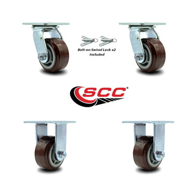 4 Piece Polyurethane Caster Set with Ball Bearings 2 Swivel Lock 2 Rigid