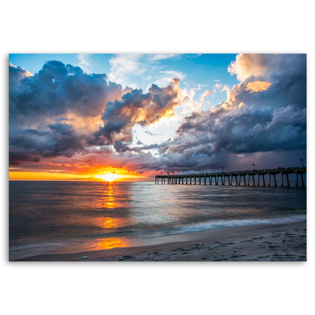 Leinwandbild Steg bei Sonnenuntergang