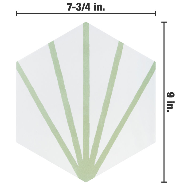 Horizon 7-3/4" x 9" Porcelain Wall & Floor Tile, White/Green