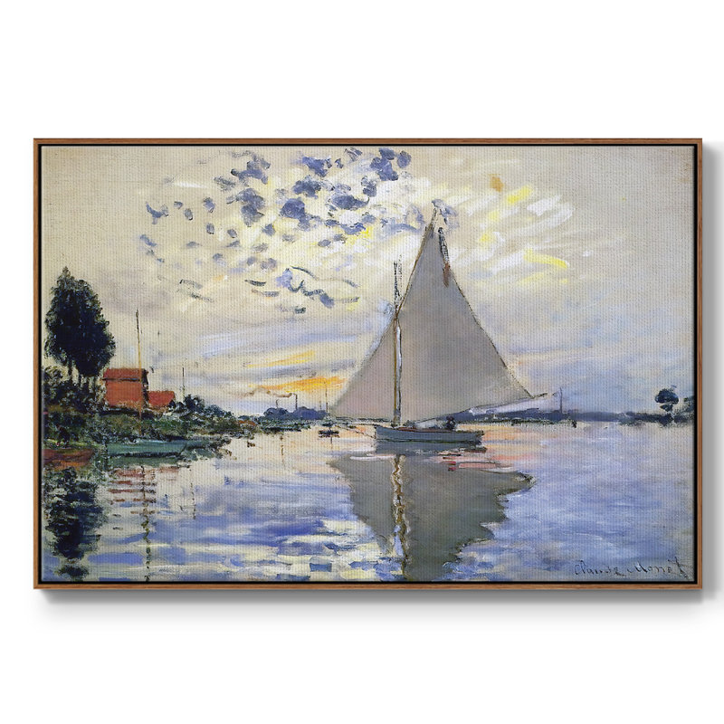 Voilier au petit sur toile, H 37 po x l 25 po x P 2 po, Noyer