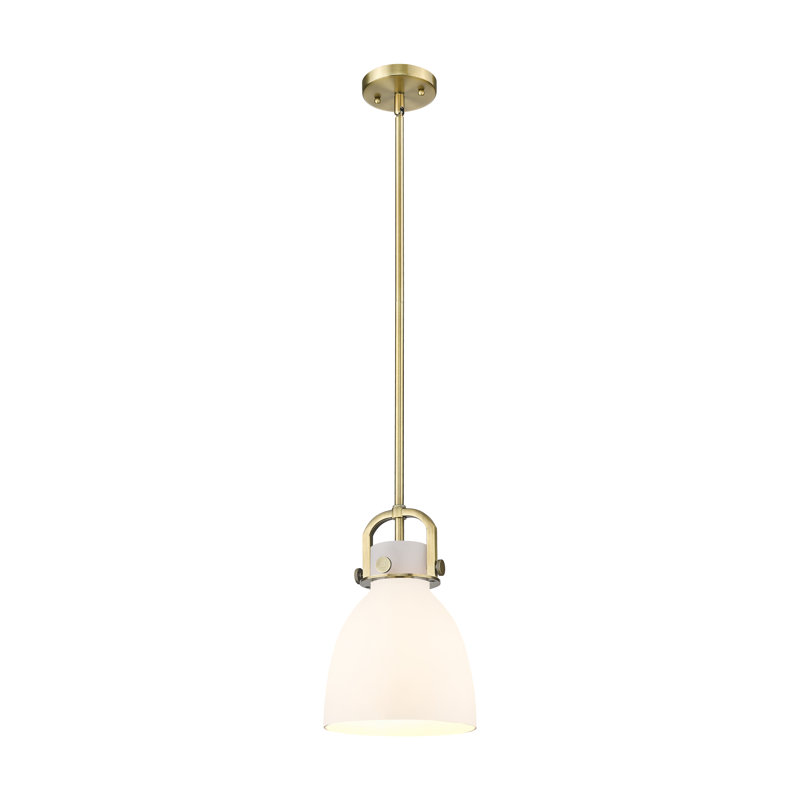 Luminaire suspendu sur tige 1 lumière Wimbush, Laiton brossé, Blanc, H 9,63 po x l 8 po x P 8 po