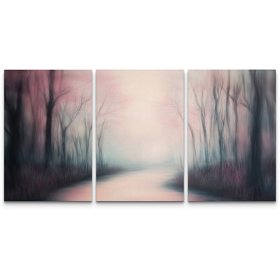 «Dreamy Pink Mist Forest», art mural de chambre à coucher, impression sur toile encadrée, 3 pièces