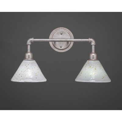 Barre d'éclairage de salle de bain 2 lumières Eilif Vintage avec verre de glace doré 7 po