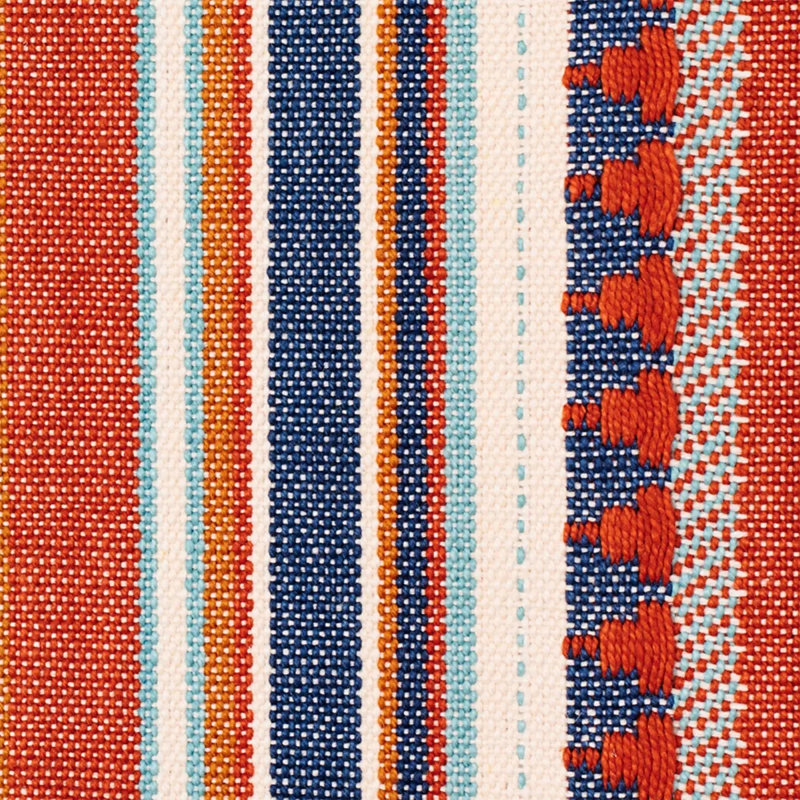 Zuni Stripe Fabric, Blue/ Medium Blue/ Orange