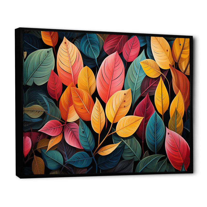 «Abstract Leaves Wilderness Collage», reproduction sur toile, Cadre flottant noir, H 16 po x l 32 po