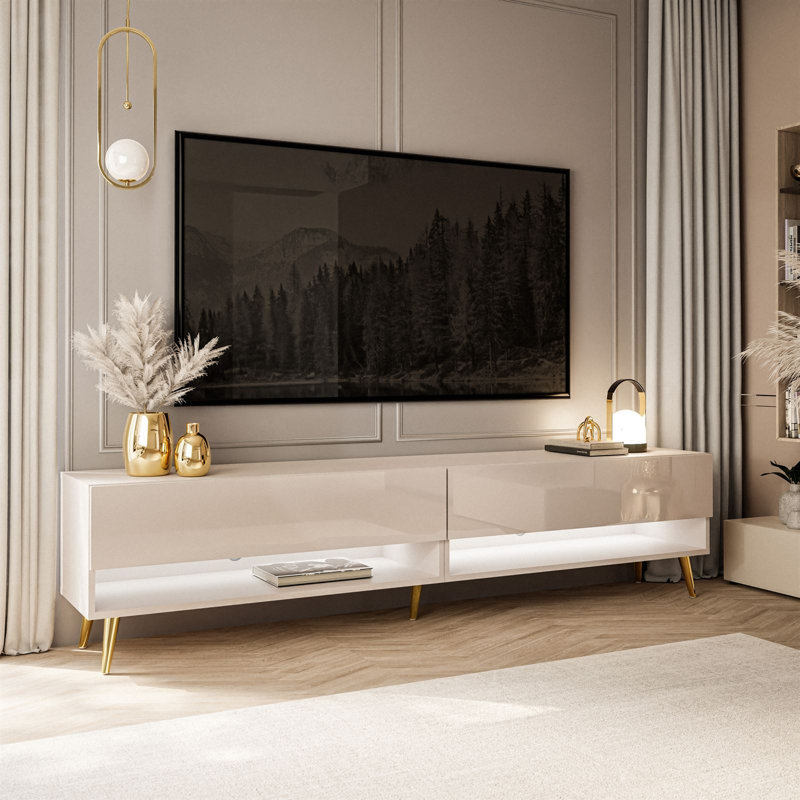 Calante TV Stand cashmire, High Gloss Cashmere/Gold