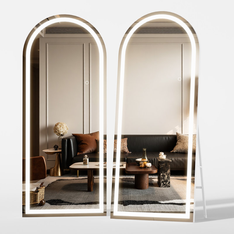 Modern & Contemporary Lighted  Arch Full Length Mirror with Temepered Glass & 3 Years Warranty, White, 83" x 36"