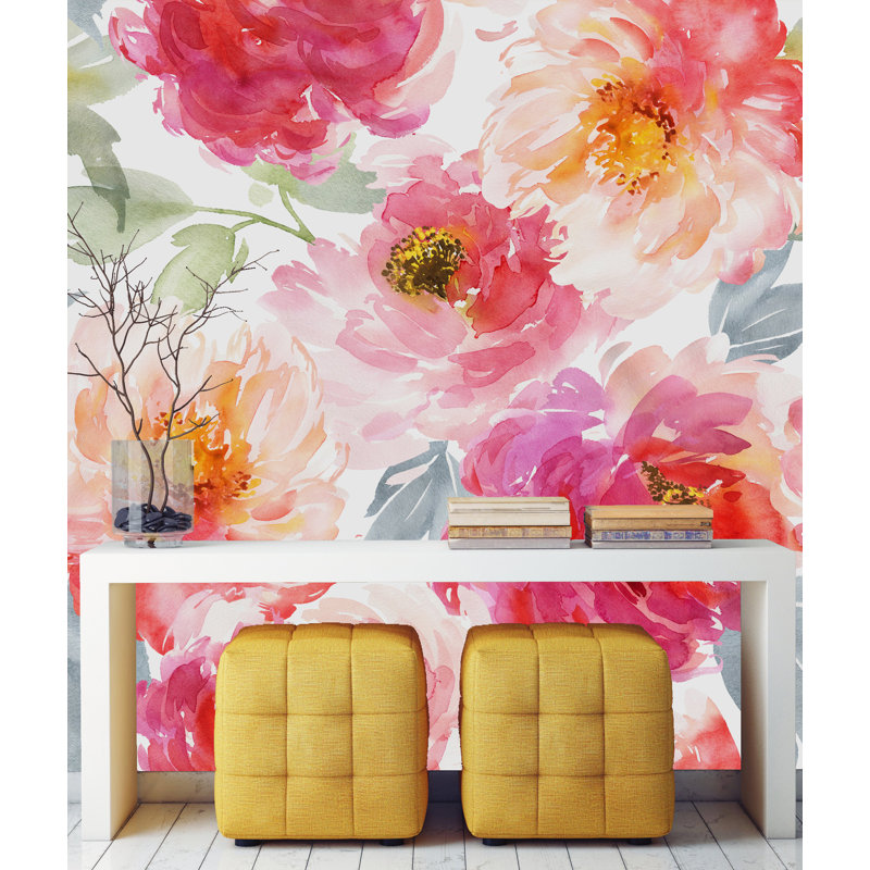 Panneau mural 4 pièces pivoines Konawa, L 8,33 pi x l 100 po
