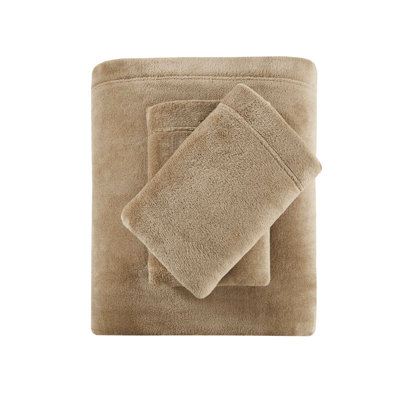 Grand drap 4 pièces taupe - 100% velours doux à plat 2 taies d'oreiller élastiques lavables en machine pour des matelas confortables de 16 po brossés des deux côtés